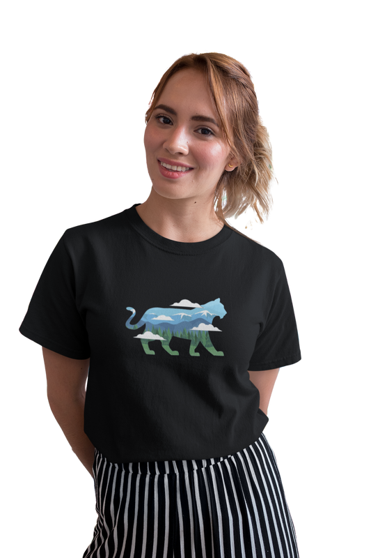 wildlifekart.com Presents Women Cotton Regular Fit T-Shirt | Design : blue green tiger clouds - Image 14