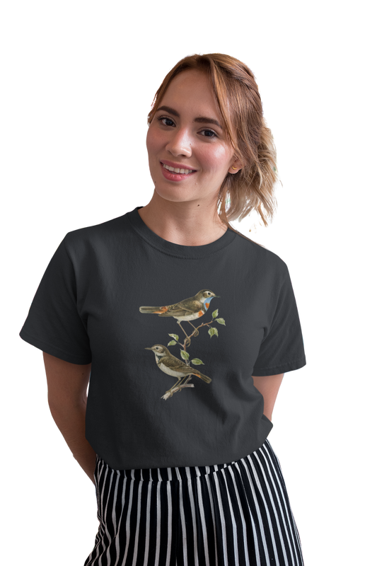 wildlifekart.com Presents Women Cotton Regular Fit T-Shirt | Design : blue throat 2 gray birds - Image 14