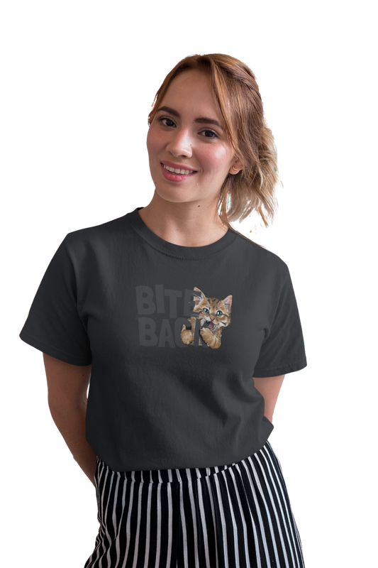 wildlifekart.com Presents Women Cotton Regular Fit T-Shirt | Design : cat and bite back text - Image 9