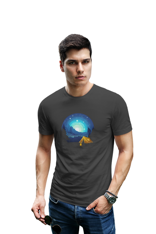 wildlifekart.com Presents Men Cotton Regular Fit T-Shirt | Design : round moon camp fire
