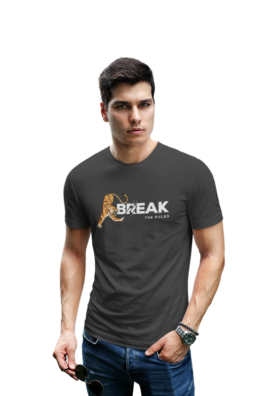 wildlifekart.com Presents Men Cotton Regular Fit T-Shirt | Design : tiger break the rules