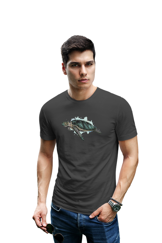 wildlifekart.com Presents Men Cotton Regular Fit T-Shirt | Design : turtle with splash
