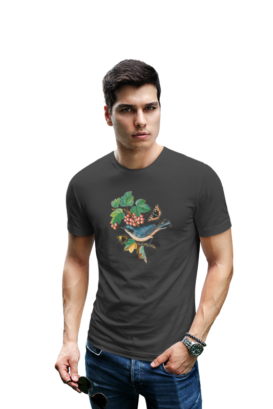 wildlifekart.com Presents Men Cotton Regular Fit T-Shirt | Design : blue wing bird 2 butterflies