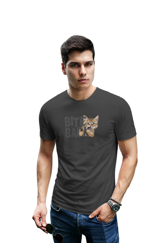 wildlifekart.com Presents Men Cotton Regular Fit T-Shirt | Design : cat and bite back text