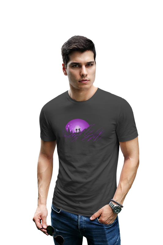 wildlifekart.com Presents Men Cotton Regular Fit T-Shirt | Design : 2 men sun purple mountain