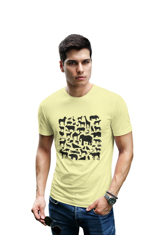 wildlifekart.com Presents Men Cotton Regular Fit T-Shirt | Design : black animal collage
