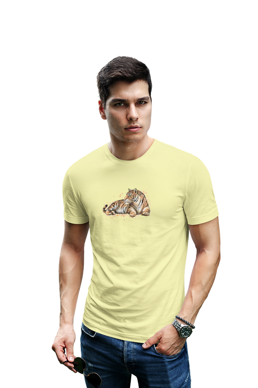 wildlifekart.com Presents Men Cotton Regular Fit T-Shirt | Design : seating tiger splash - Image 2