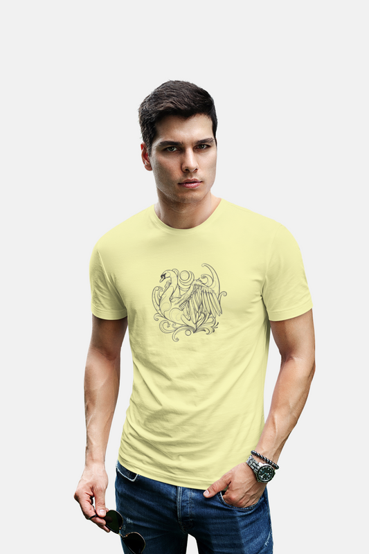 wildlifekart.com Presents Men Cotton Regular Fit T-Shirt | Design : swan and flowers
