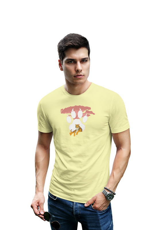 wildlifekart.com Presents Men Cotton Regular Fit T-Shirt | Design : tiger tree and pugmark - Image 2
