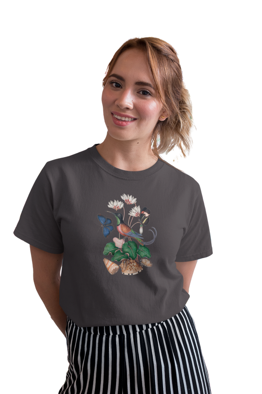 wildlifekart.com Presents Women Cotton Regular Fit T-Shirt | Design : Long tail bird 2 butterfly - Image 9