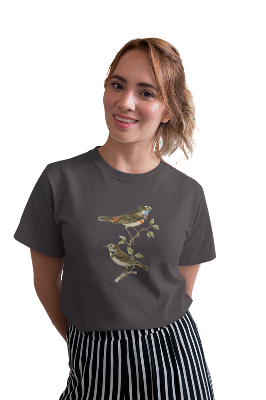 wildlifekart.com Presents Women Cotton Regular Fit T-Shirt | Design : blue throat 2 gray birds - Image 9