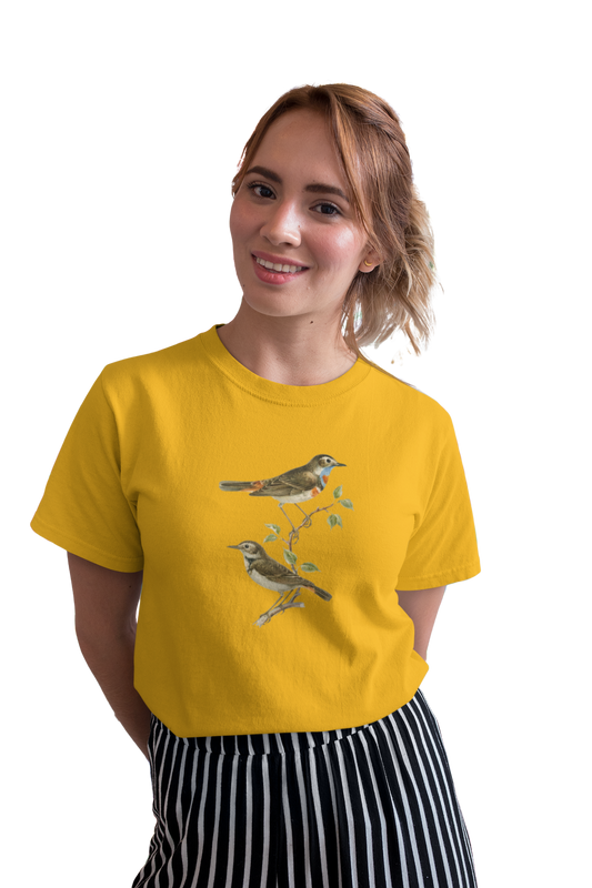 wildlifekart.com Presents Women Cotton Regular Fit T-Shirt | Design : blue throat 2 gray birds - Image 3