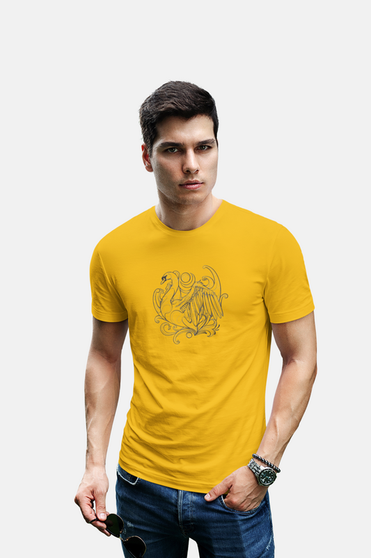 wildlifekart.com Presents Men Cotton Regular Fit T-Shirt | Design : swan and flowers - Image 2