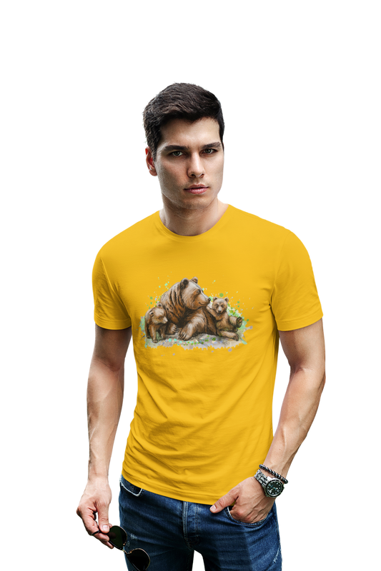 wildlifekart.com Presents Men Cotton Regular Fit T-Shirt | Design : bear seating with cubs