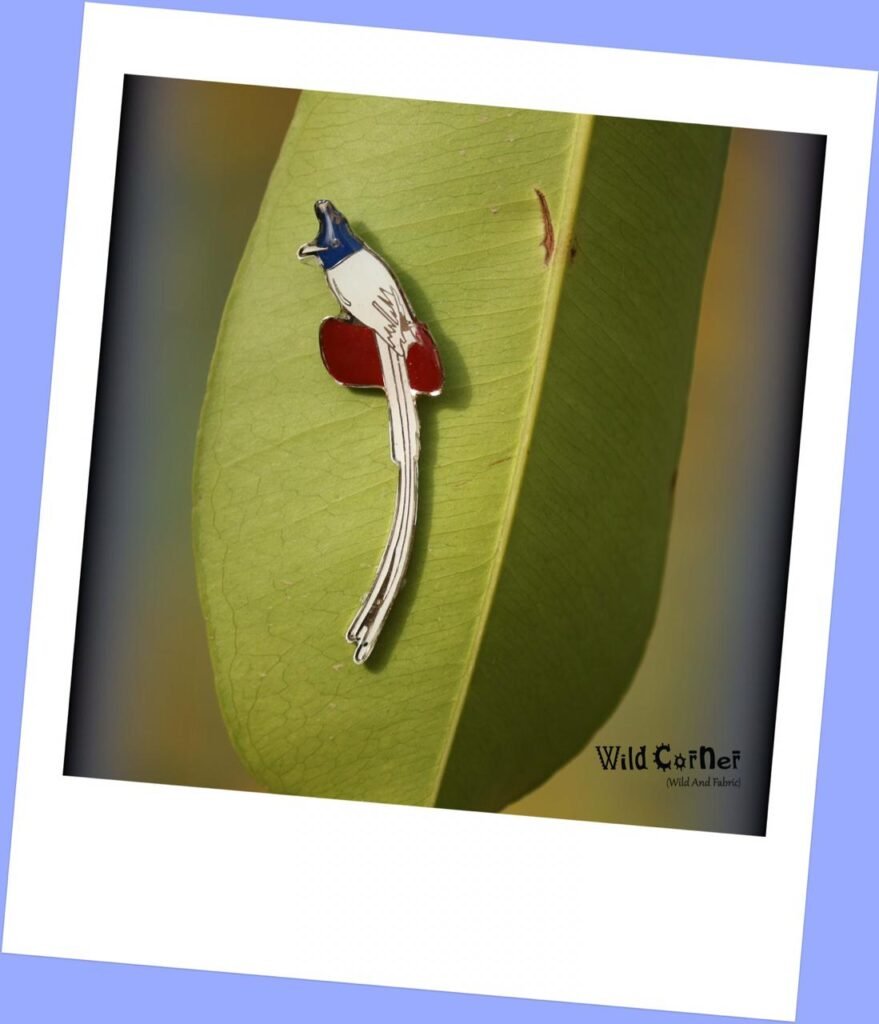 Asian Paradise Fly Catcher Lapel Pin / Brooche by Wildcorner