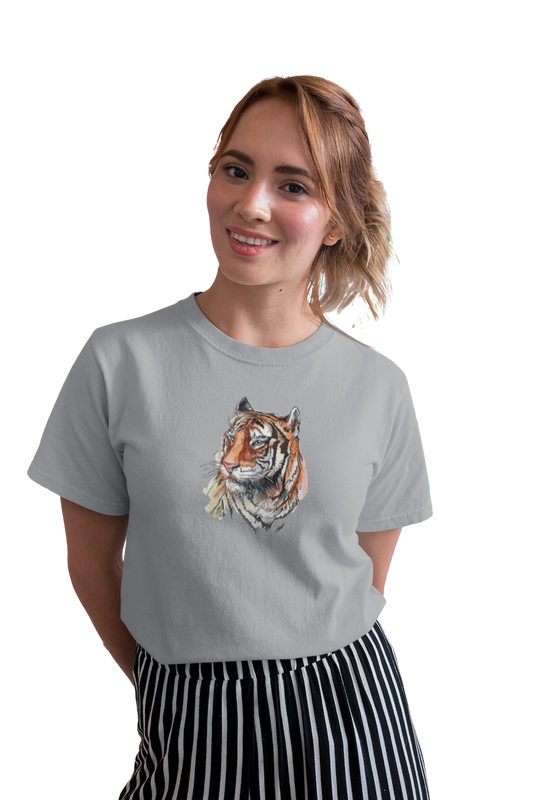 wildlifekart.com Presents Women Cotton Regular Fit T-Shirt | Design : tiger closeup partial side face - Image 11