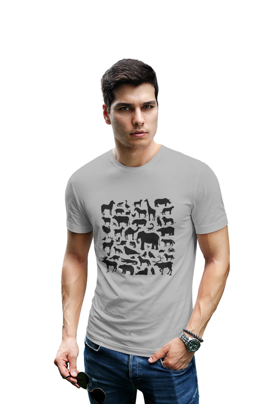 wildlifekart.com Presents Men Cotton Regular Fit T-Shirt | Design : black animal collage - Image 8