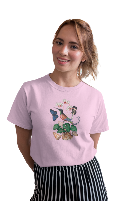 wildlifekart.com Presents Women Cotton Regular Fit T-Shirt | Design : Long tail bird 2 butterfly - Image 4