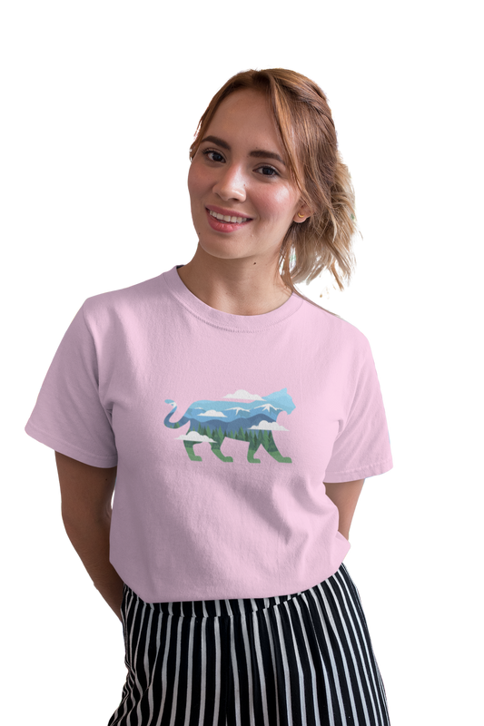 wildlifekart.com Presents Women Cotton Regular Fit T-Shirt | Design : blue green tiger clouds - Image 4