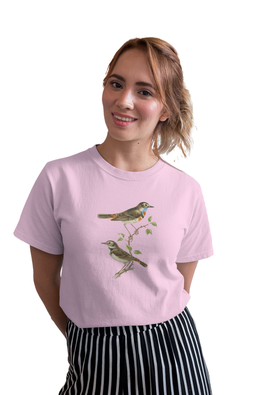 wildlifekart.com Presents Women Cotton Regular Fit T-Shirt | Design : blue throat 2 gray birds - Image 4