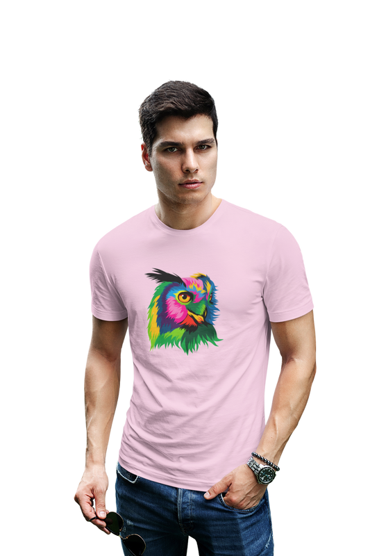 wildlifekart.com Presents Men Cotton Regular Fit T-Shirt | Design : multicolor long eared owl - Image 5