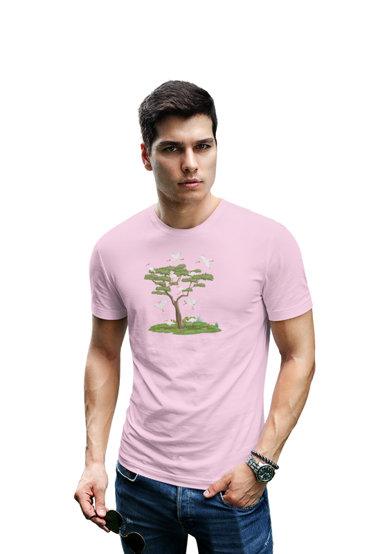 wildlifekart.com Presents Men Cotton Regular Fit T-Shirt | Design : tree and white ibis - Image 4