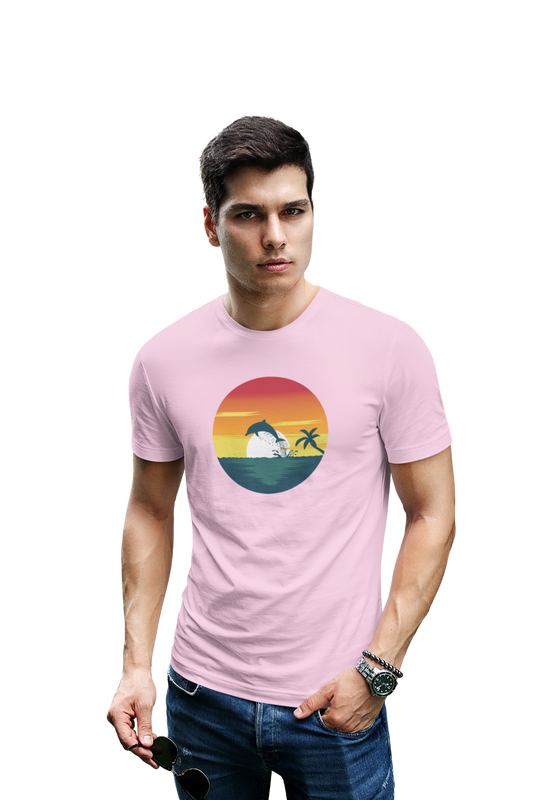 wildlifekart.com Presents Men Cotton Regular Fit T-Shirt | Design : dolphin jumping sunset in round sunset in round - Image 5