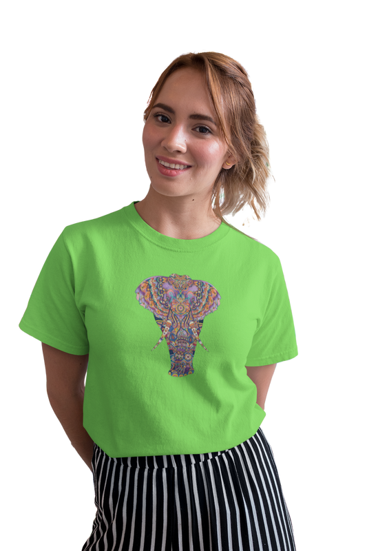 wildlifekart.com Presents Women Cotton Regular Fit T-Shirt | Design : multicolor design elephant - Image 5