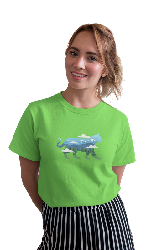 wildlifekart.com Presents Women Cotton Regular Fit T-Shirt | Design : blue green tiger clouds - Image 5