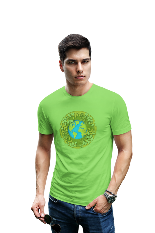 wildlifekart.com Presents Men Cotton Regular Fit T-Shirt | Design : earth in green circle - Image 6