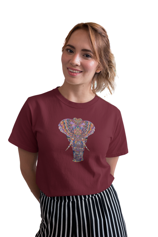 wildlifekart.com Presents Women Cotton Regular Fit T-Shirt | Design : multicolor design elephant - Image 12