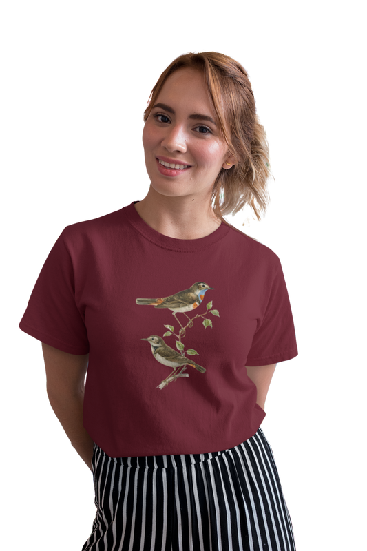 wildlifekart.com Presents Women Cotton Regular Fit T-Shirt | Design : blue throat 2 gray birds - Image 11