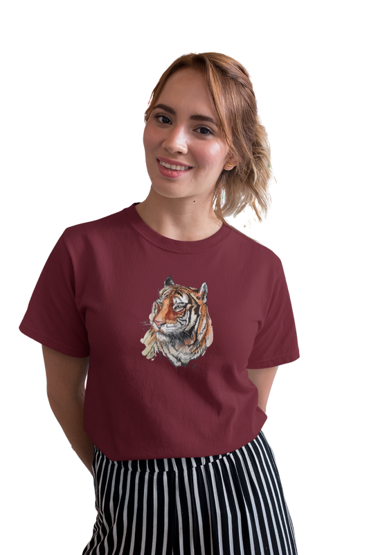 wildlifekart.com Presents Women Cotton Regular Fit T-Shirt | Design : tiger closeup partial side face - Image 12