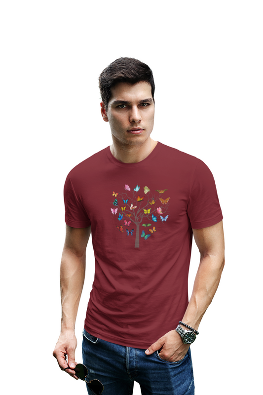 wildlifekart.com Presents Men Cotton Regular Fit T-Shirt | Design : many butterflies on tree - Image 10