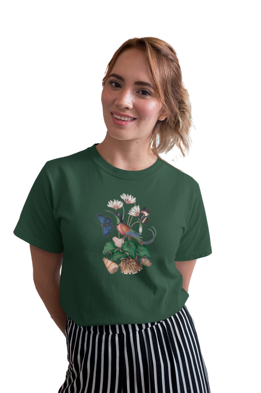wildlifekart.com Presents Women Cotton Regular Fit T-Shirt | Design : Long tail bird 2 butterfly - Image 12