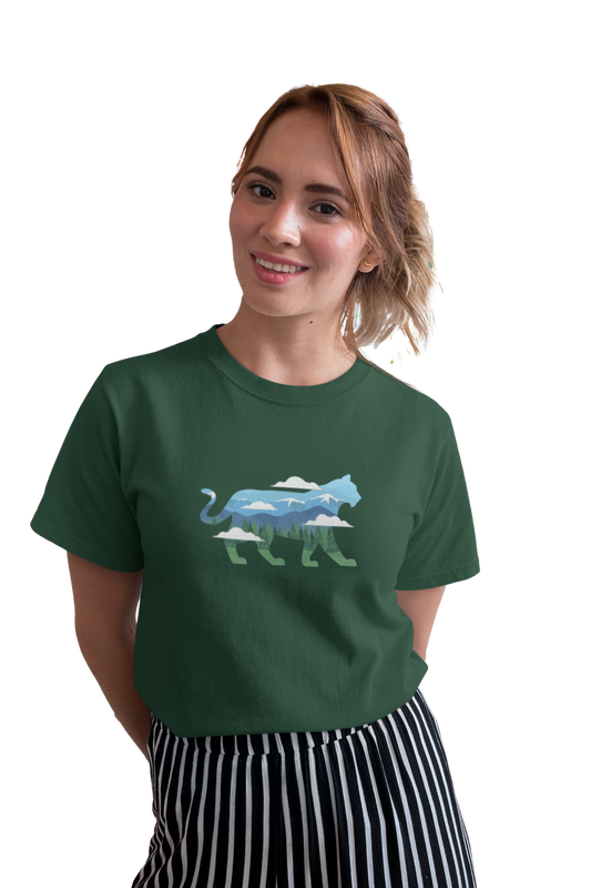wildlifekart.com Presents Women Cotton Regular Fit T-Shirt | Design : blue green tiger clouds - Image 12