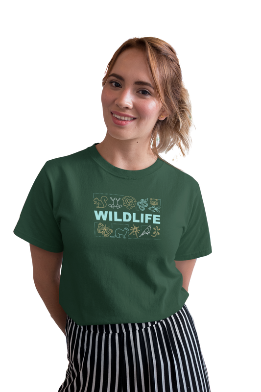 wildlifekart.com Presents Women Cotton Regular Fit T-Shirt | Design : wildlife text lion, snake, frog - Image 6