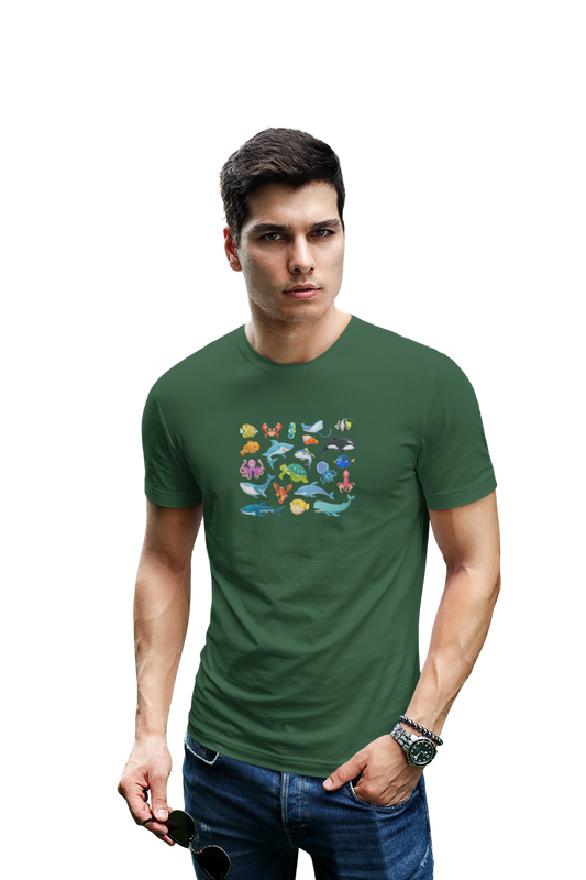wildlifekart.com Presents Men Cotton Regular Fit T-Shirt | Design : sea animals collage - Image 13