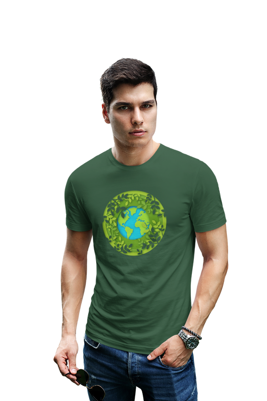wildlifekart.com Presents Men Cotton Regular Fit T-Shirt | Design : earth in green circle - Image 13