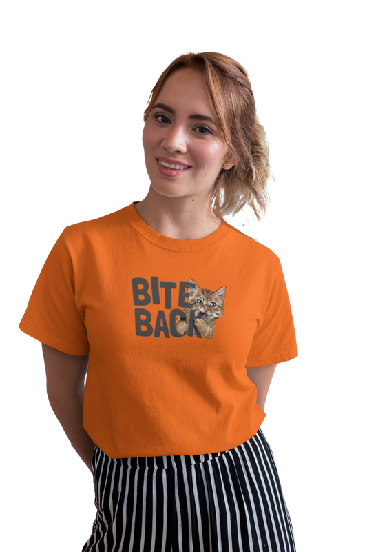 wildlifekart.com Presents Women Cotton Regular Fit T-Shirt | Design : cat and bite back text - Image 5