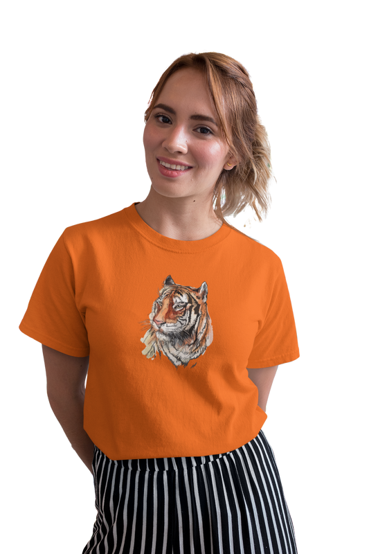 wildlifekart.com Presents Women Cotton Regular Fit T-Shirt | Design : tiger closeup partial side face - Image 6