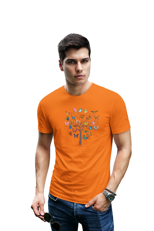wildlifekart.com Presents Men Cotton Regular Fit T-Shirt | Design : many butterflies on tree