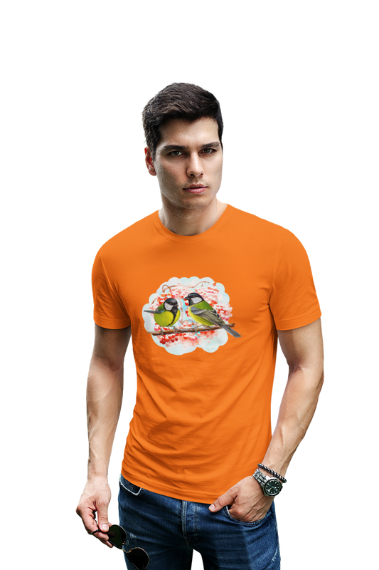 wildlifekart.com Presents Men Cotton Regular Fit T-Shirt | Design : two yellow birds on branch - Image 7