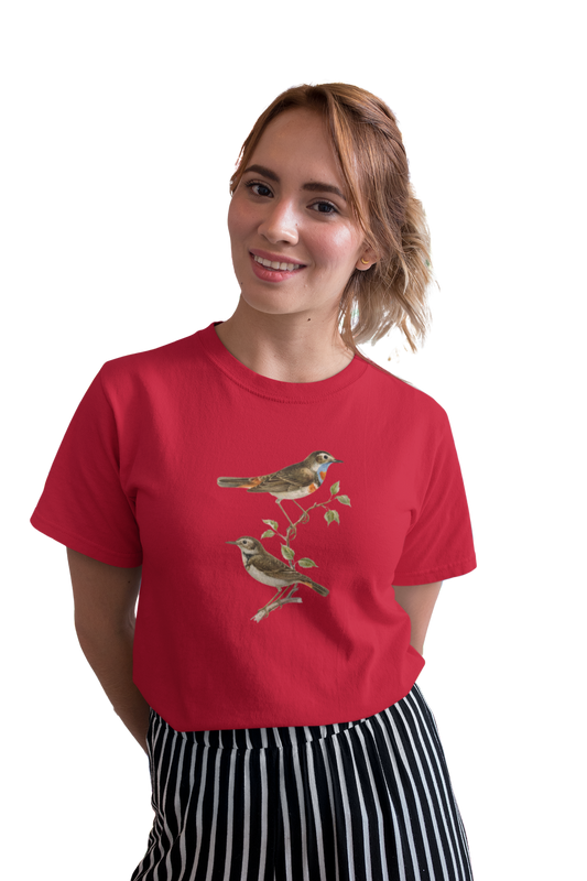 wildlifekart.com Presents Women Cotton Regular Fit T-Shirt | Design : blue throat 2 gray birds - Image 7