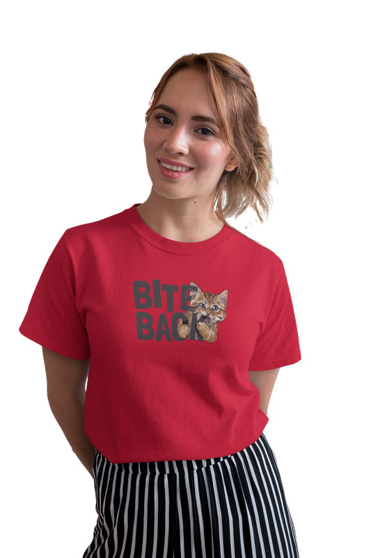 wildlifekart.com Presents Women Cotton Regular Fit T-Shirt | Design : cat and bite back text - Image 6