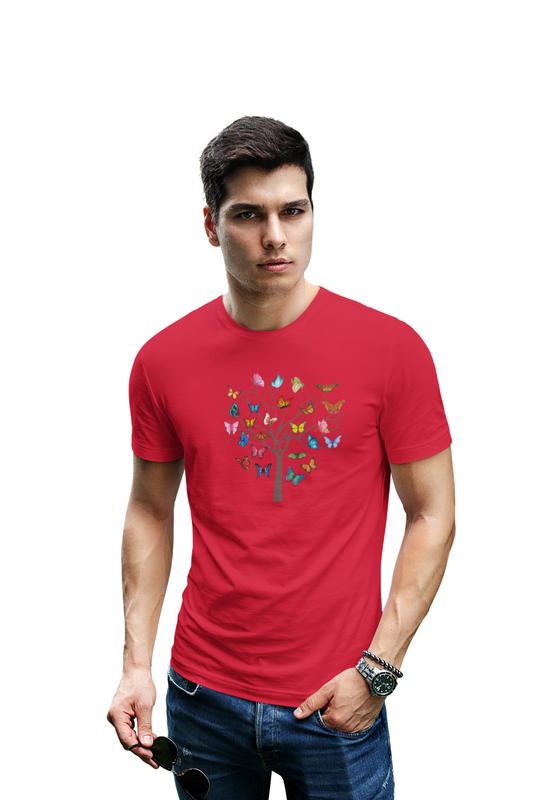 wildlifekart.com Presents Men Cotton Regular Fit T-Shirt | Design : many butterflies on tree - Image 6