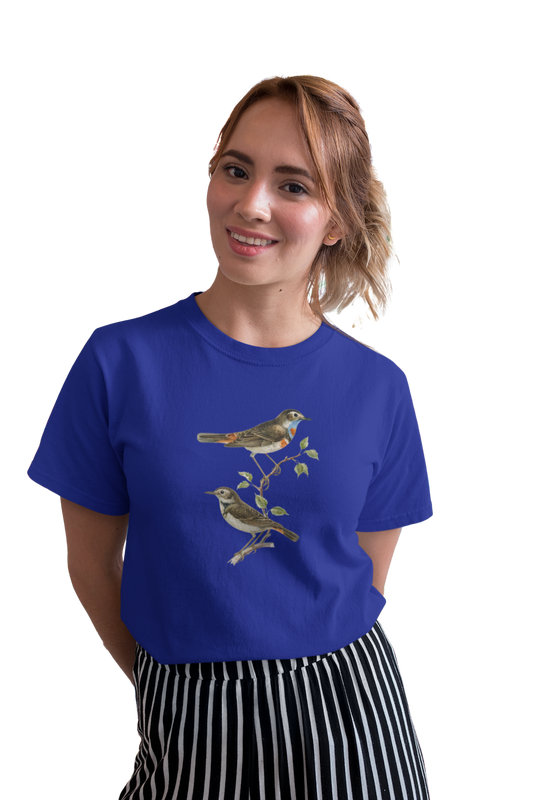 wildlifekart.com Presents Women Cotton Regular Fit T-Shirt | Design : blue throat 2 gray birds - Image 8