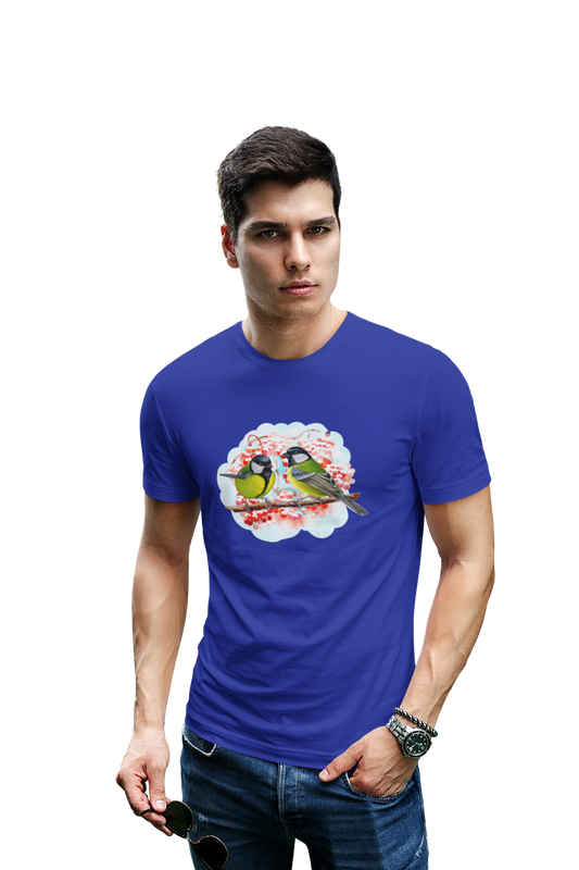 wildlifekart.com Presents Men Cotton Regular Fit T-Shirt | Design : two yellow birds on branch