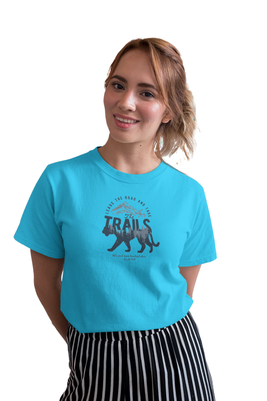 wildlifekart.com Presents Women Cotton Regular Fit T-Shirt | Design : leave the road and take the trails - Image 4