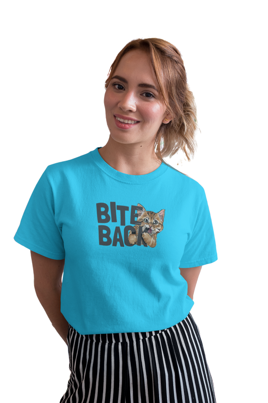 wildlifekart.com Presents Women Cotton Regular Fit T-Shirt | Design : cat and bite back text - Image 7